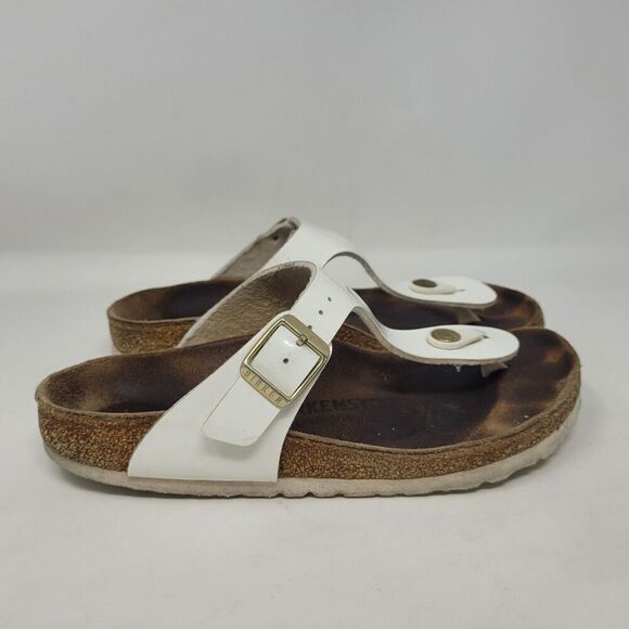 Birkenstock Sandals Womens EU36 US5 Gizeh White Birko-Flor Patent Slides - Picture 2 of 12